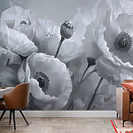 Fotobehang Elegante klaprozen in monochroom