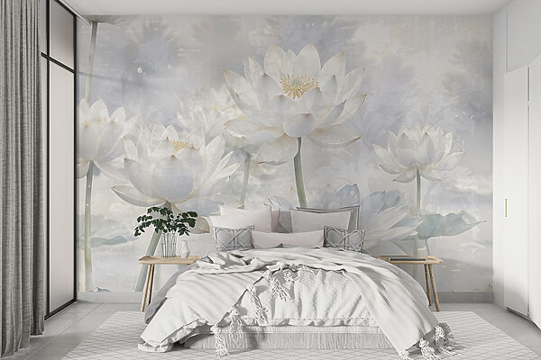 Groep witte bloemen Fotobehang Groep witte bloemen