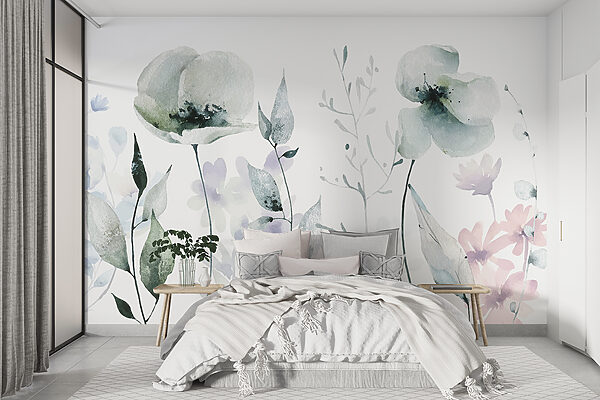 Bloemen in zachte aquarelverf Fotobehang Bloemen in zachte aquarelverf