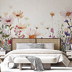 Fotobehang Groep bloemen op witte achtergrond