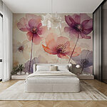 Fotobehang Groep bloemen op witte achtergrond