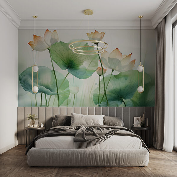 Lotus bloeit in sereen water Fotobehang Lotus bloeit in sereen water