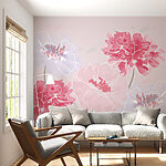 Fotobehang Groep bloemen op roze achtergrond