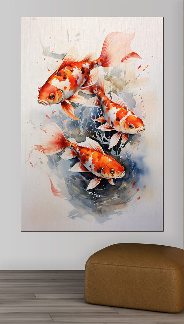 Groep oranje en witte vissen Canvas Schilderijen Groep oranje en witte vissen