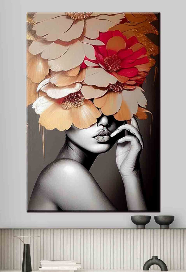 Vrouw met bloemen op haar hoofd Canvas Schilderijen Vrouw met bloemen op haar hoofd