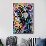 Canvas Schilderijen Graffiti van een vrouw met koptelefoon