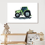 Canvas Schilderijen Groene tractor met grote wielen