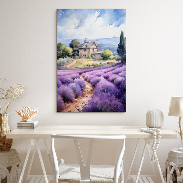 Huis in een lavendelveld Canvas Schilderijen Huis in een lavendelveld