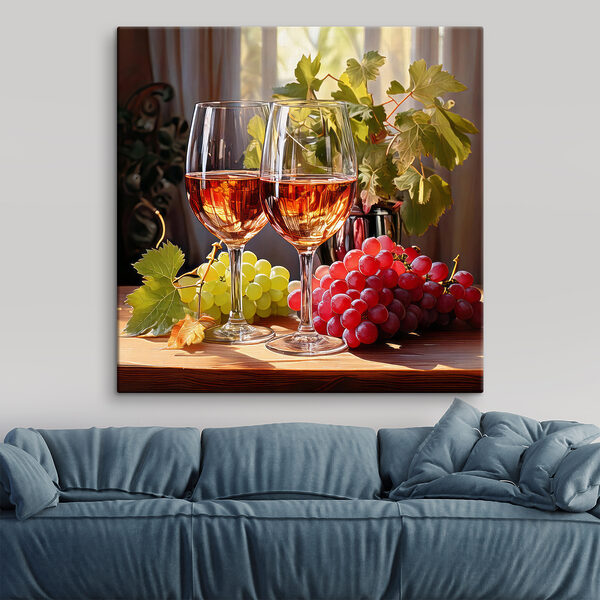 Twee glazen wijn naast druiven Canvas Schilderijen Twee glazen wijn naast druiven