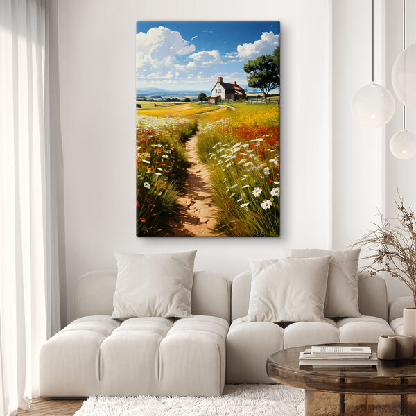 Pad door een bloemenveld Canvas Schilderijen Pad door een bloemenveld