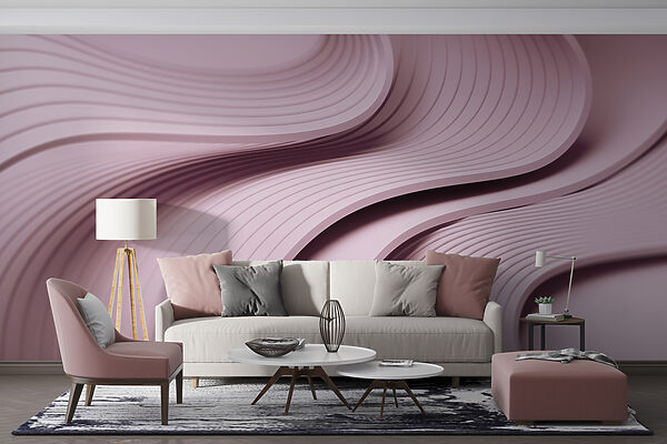 Roze en witte golvende lijnen Fotobehang Roze en witte golvende lijnen
