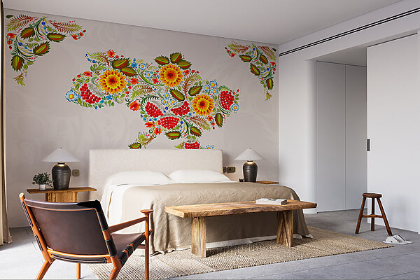 Kaart van oekraïne met bloemen Fotobehang Kaart van oekraïne met bloemen