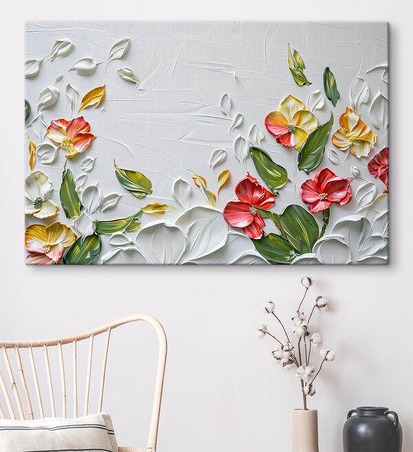 Schilderij van bloemen en bladeren Canvas Schilderijen Schilderij van bloemen en bladeren