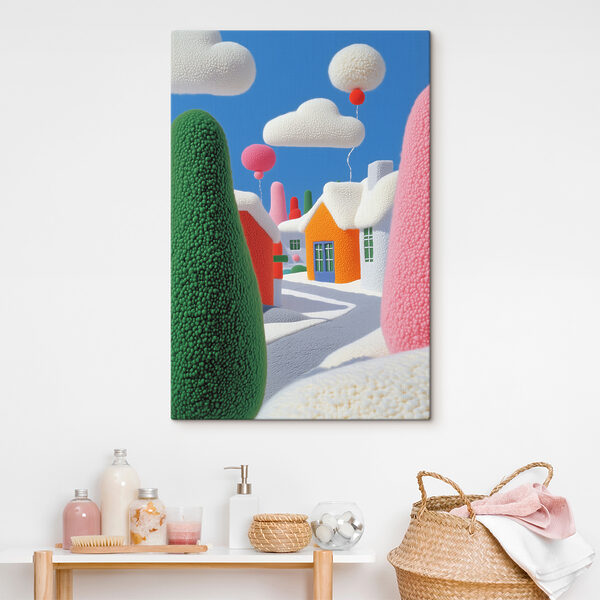 Cartoon stad met bomen en ballonnen Canvas Schilderijen Cartoon stad met bomen en ballonnen