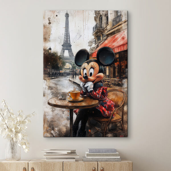 Stripfiguur zittend aan een tafel met een kopje thee Canvas Schilderijen Stripfiguur zittend aan een tafel met een kopje thee
