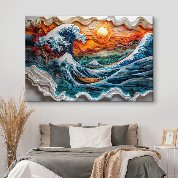 Schilderij van een golf Canvas Schilderijen Schilderij van een golf