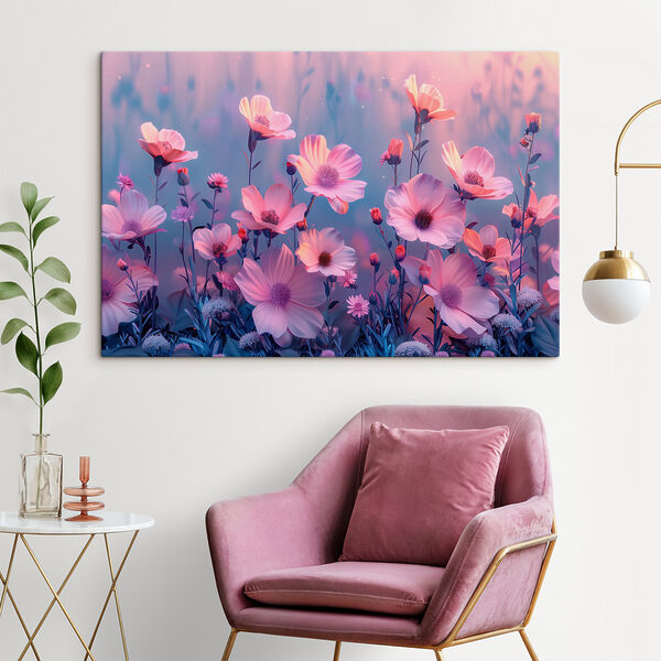 Groep roze bloemen Canvas Schilderijen Groep roze bloemen