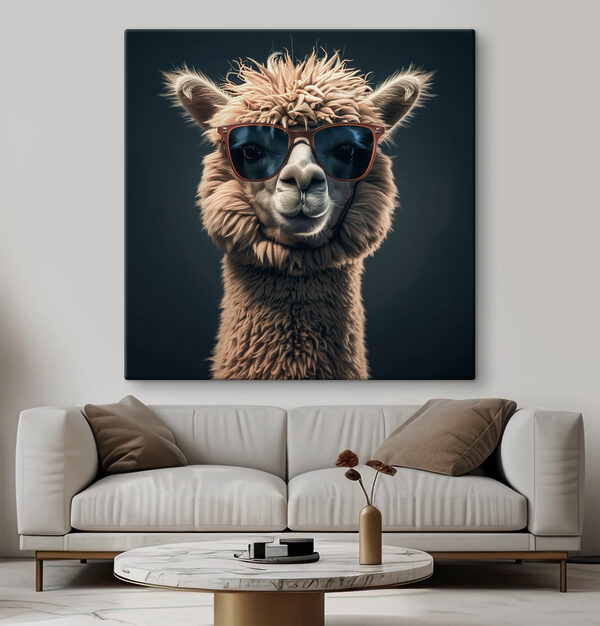 Lama met zonnebril Canvas Schilderijen Lama met zonnebril