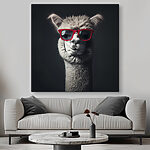Canvas Schilderijen Lama met rode zonnebril