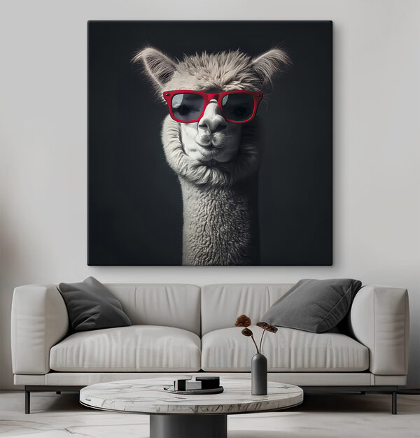Lama met rode zonnebril Canvas Schilderijen Lama met rode zonnebril
