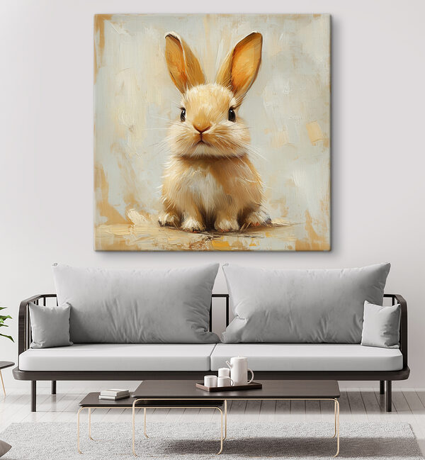 Pluizig konijntje op canvas achtergrond Canvas Schilderijen Pluizig konijntje op canvas achtergrond
