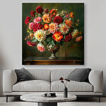 Canvas Schilderijen Vaas met bloemen op een tafel