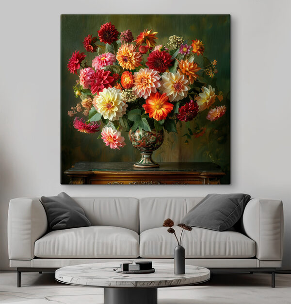 Vaas met bloemen op een tafel Canvas Schilderijen Vaas met bloemen op een tafel