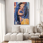 Canvas Schilderijen Vrouw met blauw haar en blauwe lippenstift