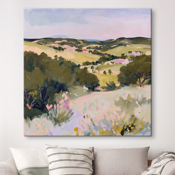 Schilderij van een landschap met bomen en heuvels Canvas Schilderijen Schilderij van een landschap met bomen en heuvels