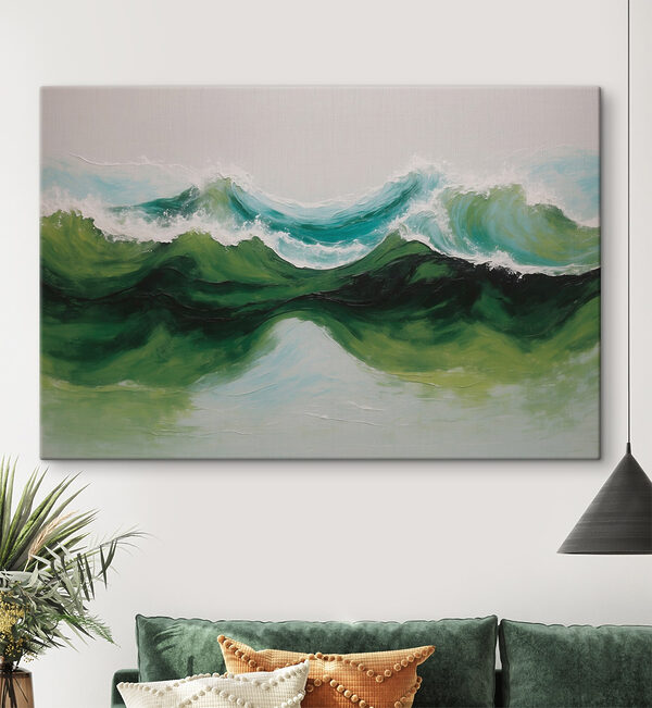 Schilderij van groene en blauwe golven Canvas Schilderijen Schilderij van groene en blauwe golven