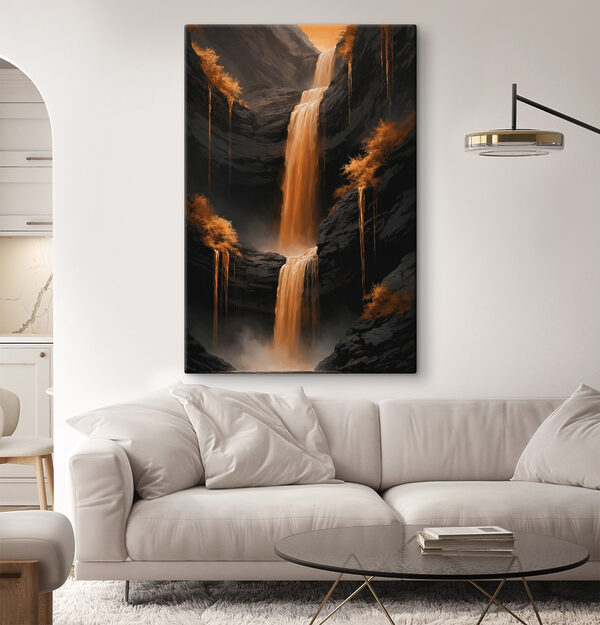 Waterval in een rotsachtig gebied Canvas Schilderijen Waterval in een rotsachtig gebied