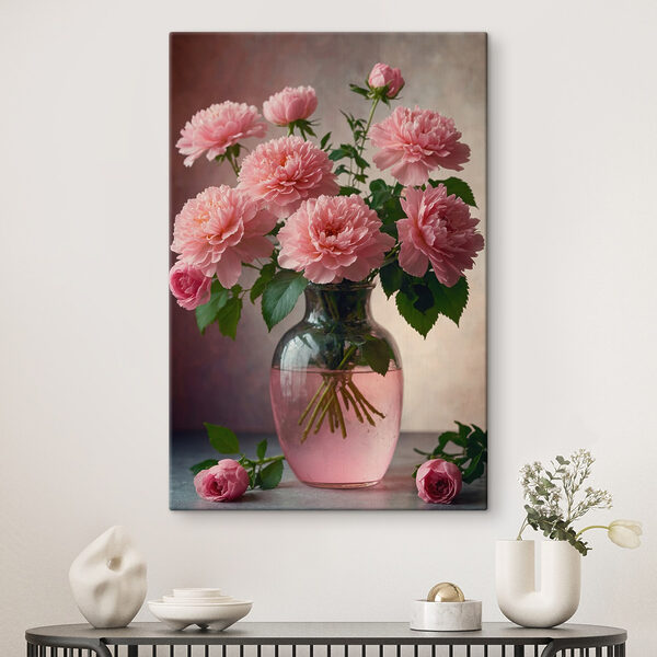 Vaas met roze bloemen Canvas Schilderijen Vaas met roze bloemen