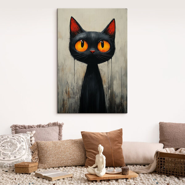 Zwarte kat met oranje ogen Canvas Schilderijen Zwarte kat met oranje ogen