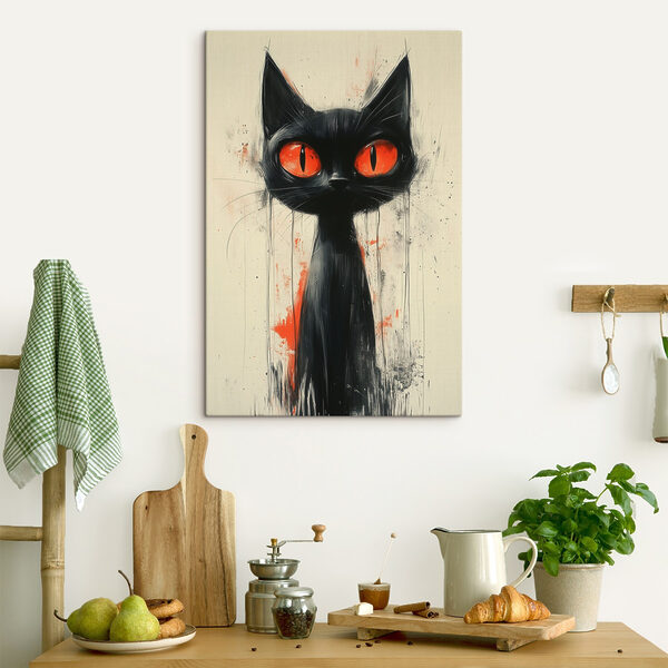 Zwarte kat met rode ogen Canvas Schilderijen Zwarte kat met rode ogen