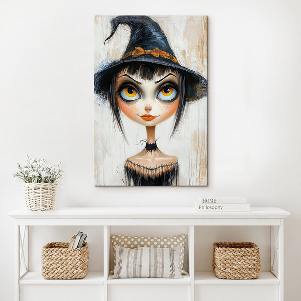 Spotprent van een vrouw met een persoonshoed Canvas Schilderijen Spotprent van een vrouw met een persoonshoed