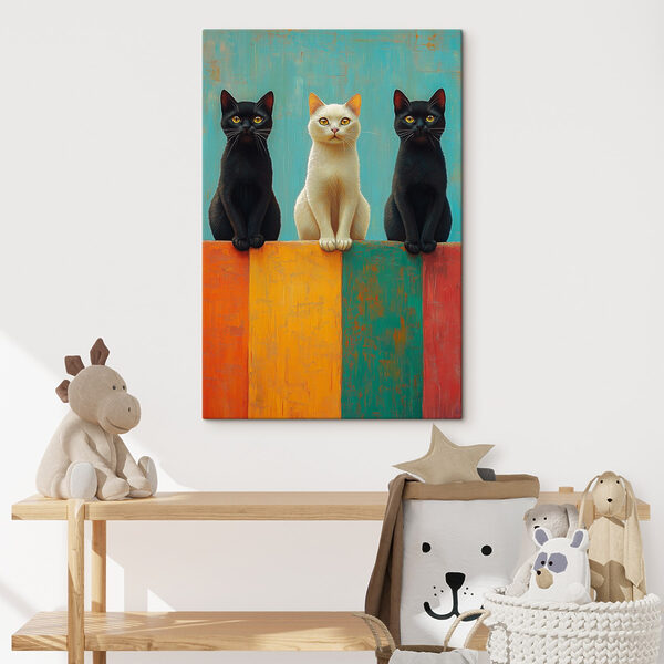 Groep katten zittend op een muur Canvas Schilderijen Groep katten zittend op een muur