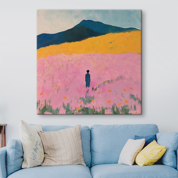 Persoon in een bloemenveld Canvas Schilderijen Persoon in een bloemenveld