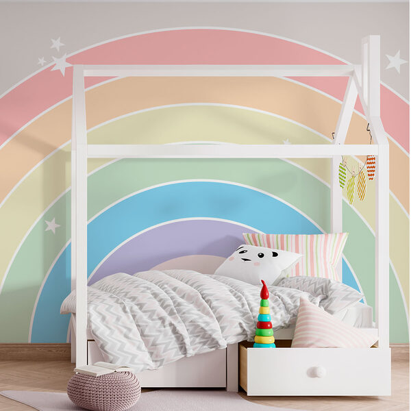 Regenboog met sterren aan de hemel Fotobehang Regenboog met sterren aan de hemel