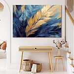 Canvas Schilderijen Gevederde dans in blauw en amber