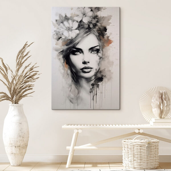Schilderij van een vrouw met bloemen in haar haar Canvas Schilderijen Schilderij van een vrouw met bloemen in haar haar