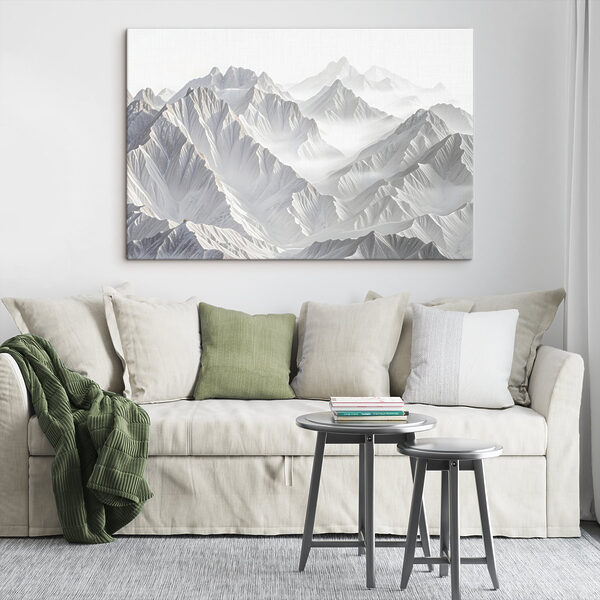 Besneeuwde bergketen met wolken Canvas Schilderijen Besneeuwde bergketen met wolken