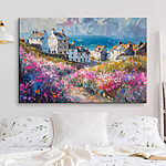 Canvas Schilderijen Schilderij van een dorp met bloemen