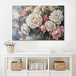 Canvas Schilderijen Groep witte en roze rozen