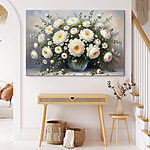 Canvas Schilderijen Vaas met witte bloemen