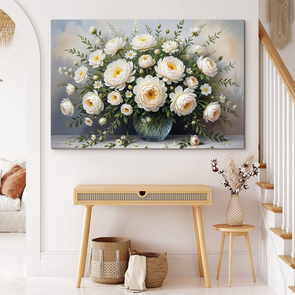 Vaas met witte bloemen Canvas Schilderijen Vaas met witte bloemen
