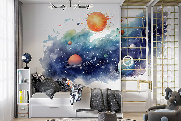 Planeten aan de hemel met planeten Fotobehang Planeten aan de hemel met planeten