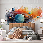 Fotobehang Aquarel van planeten en sterren