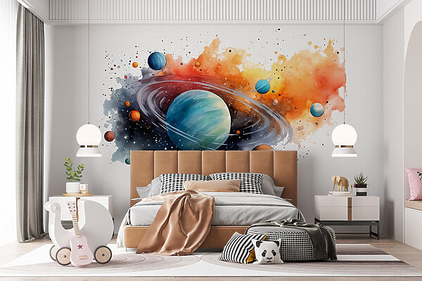 Aquarel van planeten en sterren Fotobehang Aquarel van planeten en sterren