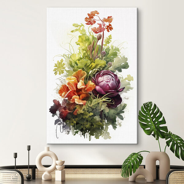 Boeket van bloemen en bladeren Canvas Schilderijen Boeket van bloemen en bladeren