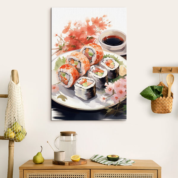 Bordje sushi en saus Canvas Schilderijen Bordje sushi en saus